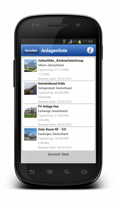 Anzeige der Anlagenliste