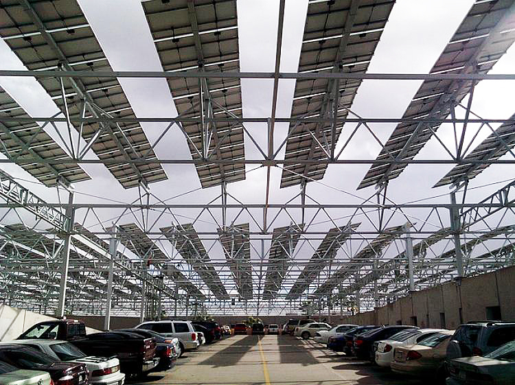 The pv plant provides not only shelter from the sun but also ensures that the electricity demand of the entire North Park Office Complex is met on a daily basis