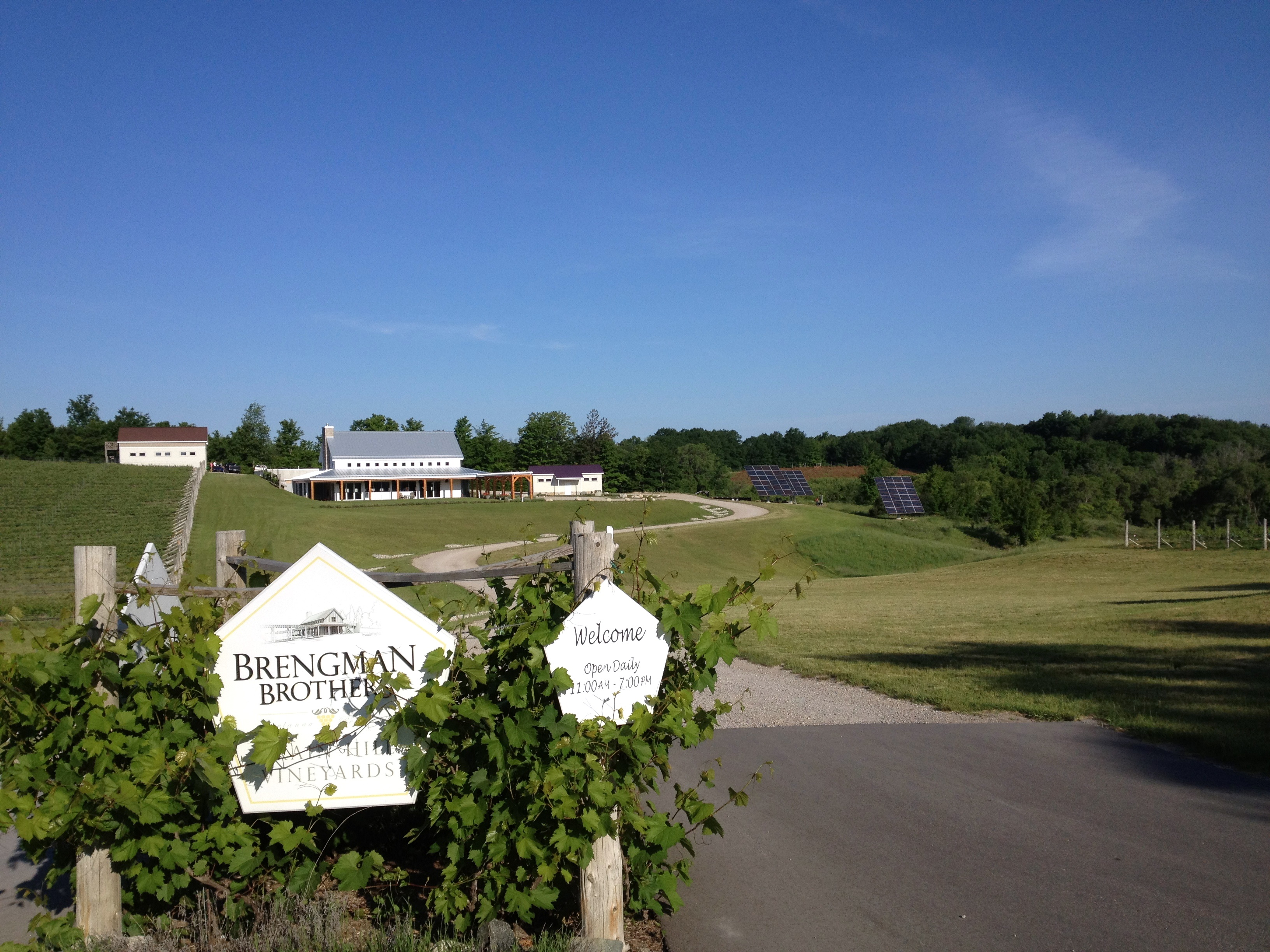 The solar system, seen in the upper right, greets guests en route to the vineyard's tasting room.