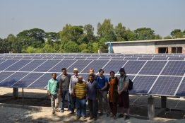  ShouroBangla 141 kWp Solar Power Plant. In photo: Front row (from left): Prof. Peter Adelmann (hs-Ulm), Shahriar Ahmed Chowdury (CER), Back row(from left): Me (CER) Sabbir Ahmed (ShouroBangla Ltd.) Timothy Michael Walsh (SERIS), Jan-Hendrik Soehlemann (GIZ), Hannes Kirchhoff (Micro Energy International), Lia Strenge (Micro Energy International) and Tim Schünemann (Micro Energy International)