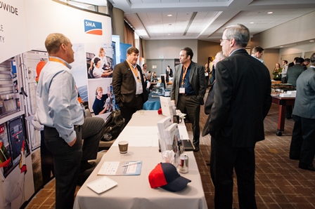 In full display, attendees stop by the SMA booth at Solar Asset Management North America.