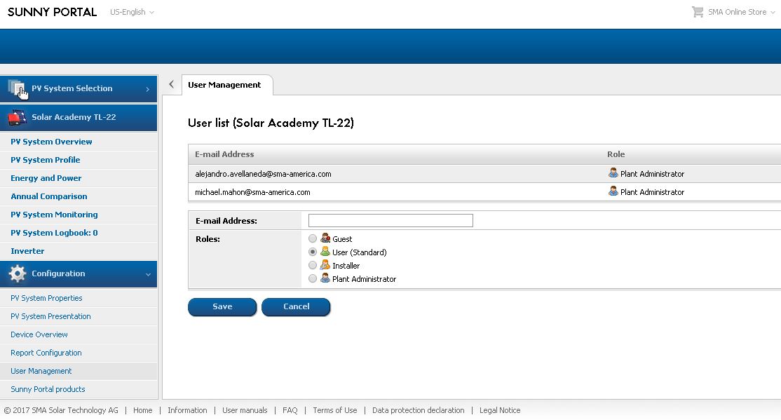 Figure 2b. Select the role and enter email for new user, then click Save