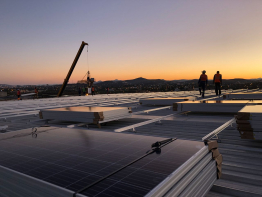 Sunset over solar panels.