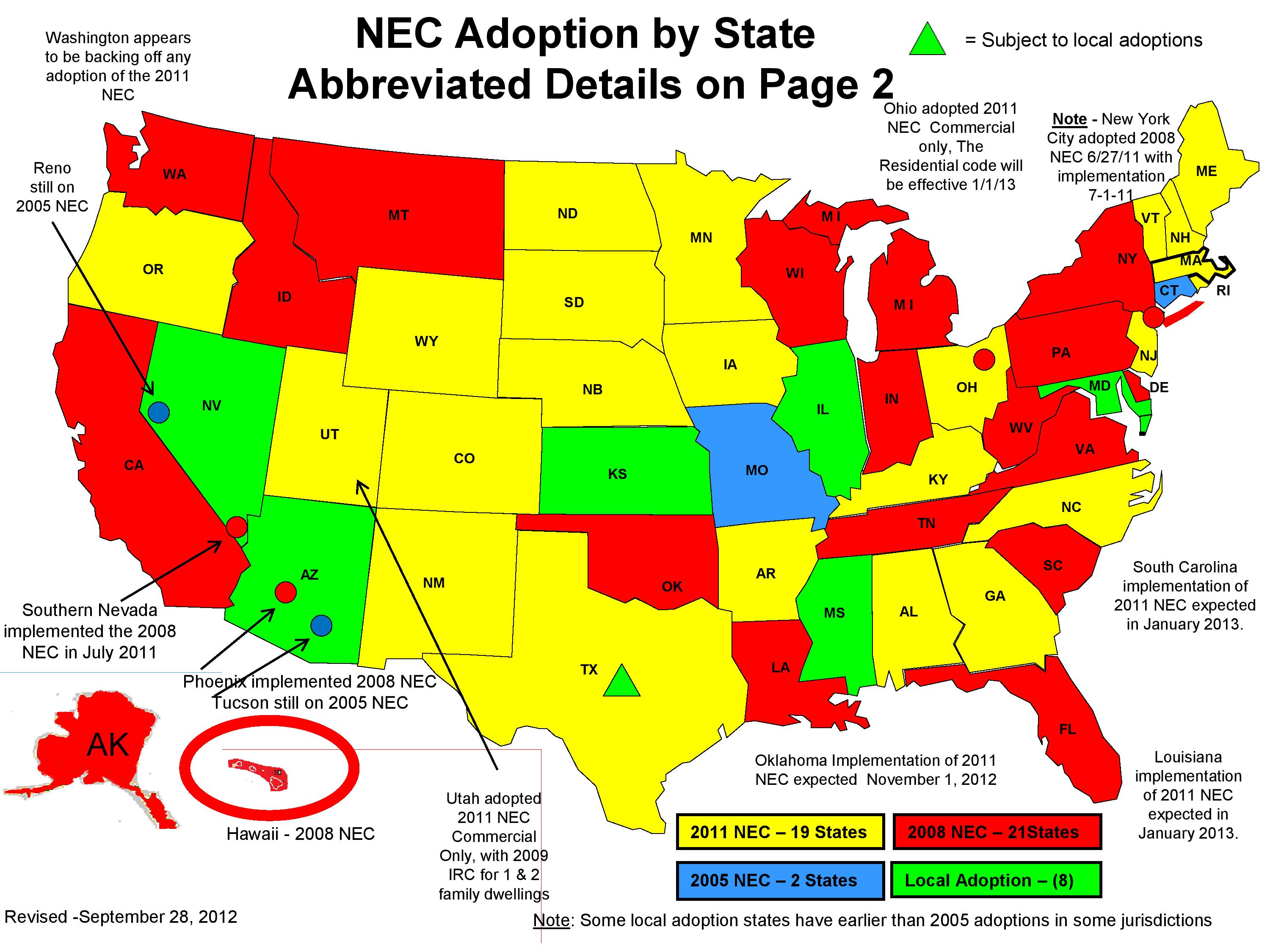 NEC 2011 Code Adoption Map - Sunny. Der SMA Corporate Blog