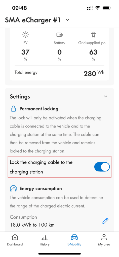 Energy App Lock charging cable